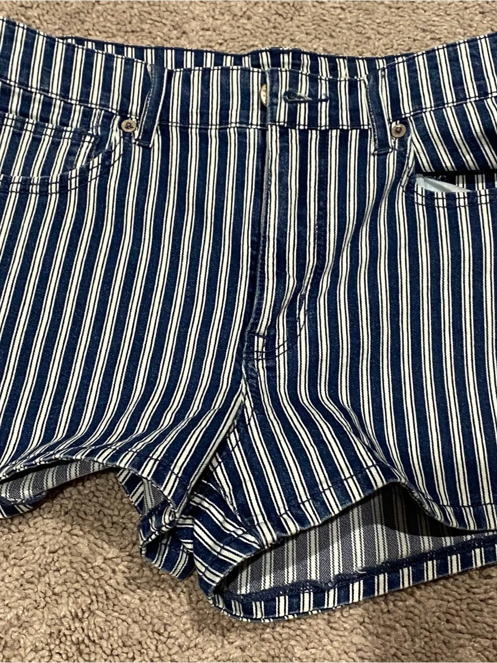 American Eagle Outfitters Navy and White Striped Denim Shorts